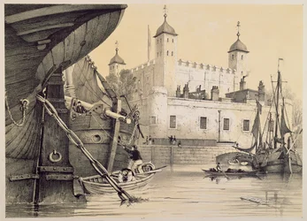 Uitzicht op de Tower of London vanaf de rivier de Theems, c.1840